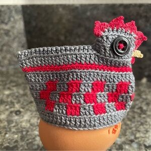 Gray and Red Crochet Chicken Egg Warmer